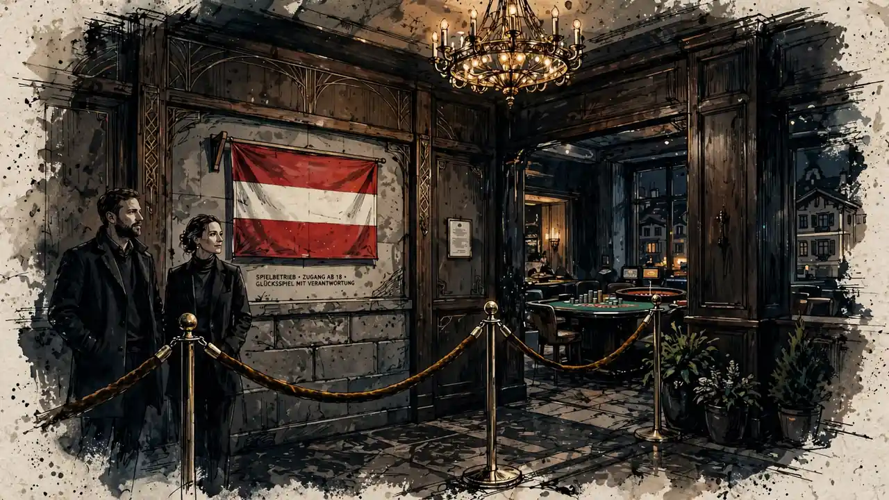 Eleganter Casino-Lobby in Österreich mit goldenen Details und Flagge